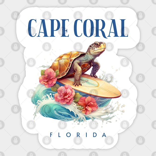 Cape Coral Florida Smiling Surfing Turtle Souvenir Sticker by grendelfly73